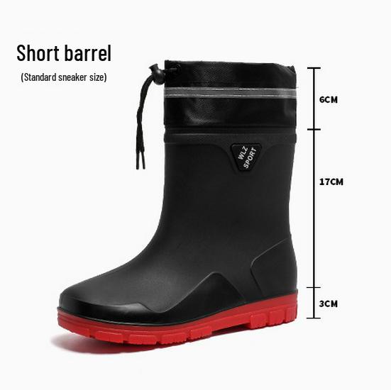 Men s Fashionable Mid-Calf Waterproof Rain Boots with Drawstring, Thick Sole & Non-Slip Rubber. 42