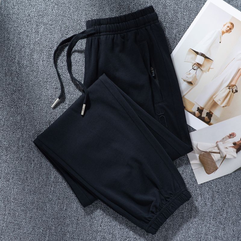 

Летние хлопковые спортивные штаны светло-серого цвета женские 2025 летняя новинка чистый хлопок тренировочные штаны тонкие женские брюки повседневные брюки Black [pants]] S