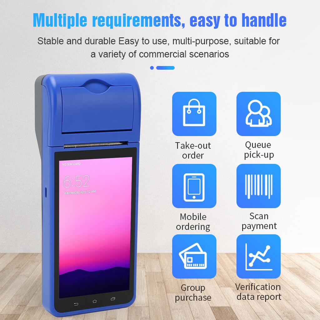 POS Receipt Printer 5.5in Touch Screen 2GB RAM 32GB ROM 4G LTE WiFi 58mm Thermal Printer for 1D 2D