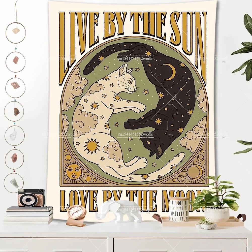 VIKAMA Bohemian Tarot CatThemed Room Decor Tapestry Sun and Moon Tarot Tapestry Home Room Wall Decor