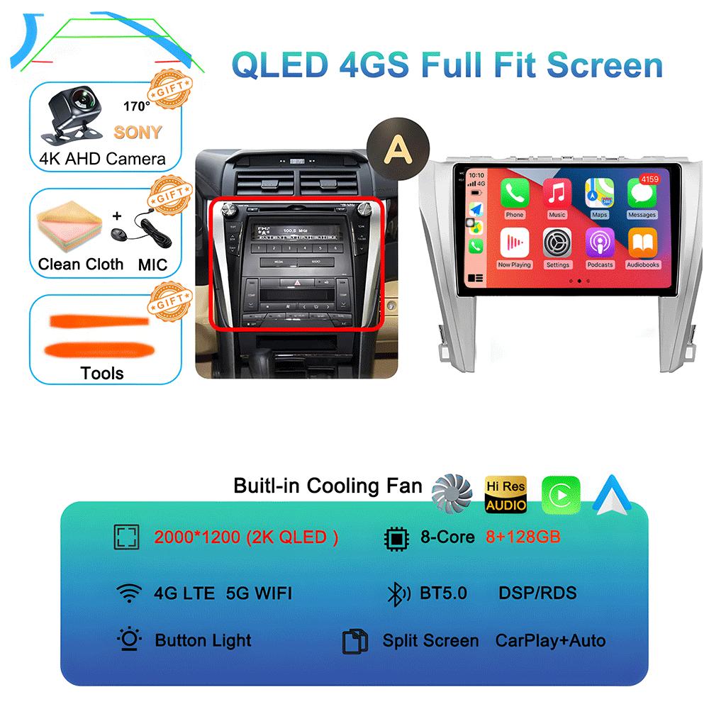 Car Radio Android 14 Carplay Auto For Toyota Camry 7 XV 50 55 2011-2014 Multimedia Video Player Navigation Stereo GPS No 2din 4G