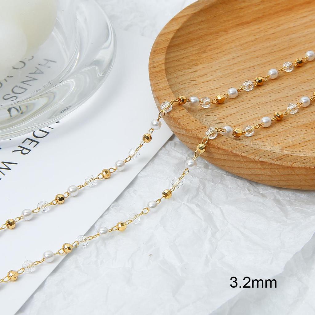 50cm Brass Copper Chain with Gold Plated Pearl Beads Charms for DIY Jewelry