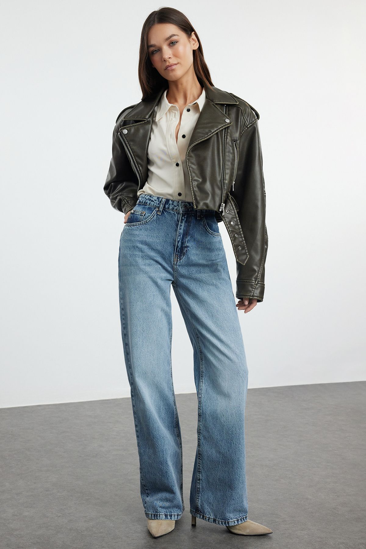 

Женские модные синие широкие джинсы с высокой талией 2XS