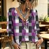 Women's Plaid Print V-Neck Blouse with Ruffle Trim, Tie Front and for Casual Wear