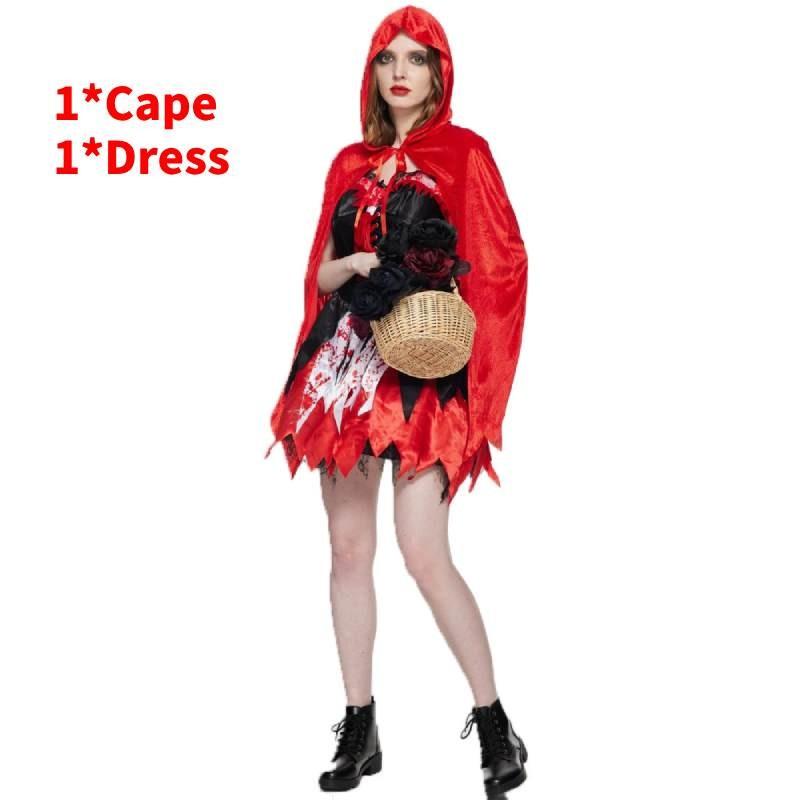 

Костюм Красной Шапочки на Хэллоуин с пятнами крови для театрального выступления и косплея S
