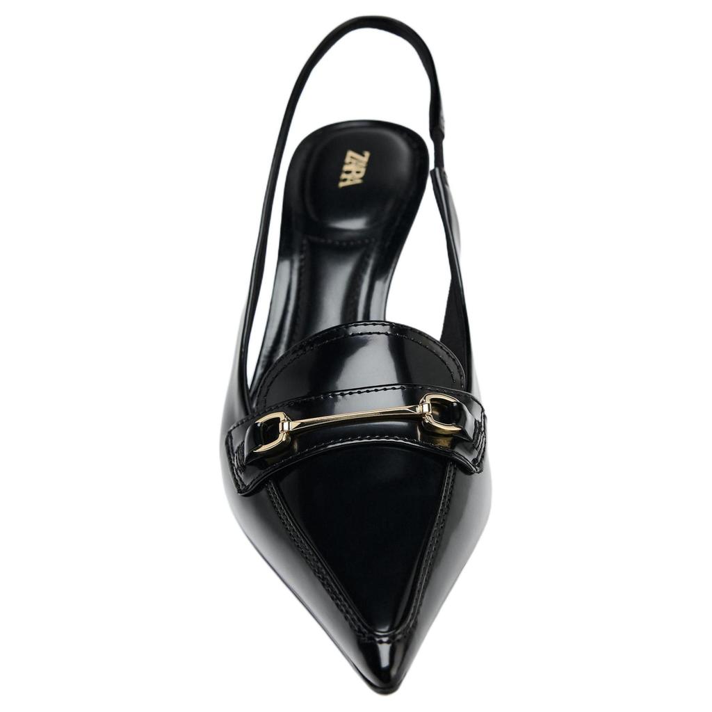 Zara Metal Detail Pointed Toe Slingback Heels Black Women 12218510-38