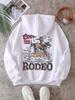 Rodeo Hoodie Women Vintage Cowboy Printing Hooded Fleece Warm Pocket Pullovers Autumn Winter Comfortable Woman Clothing