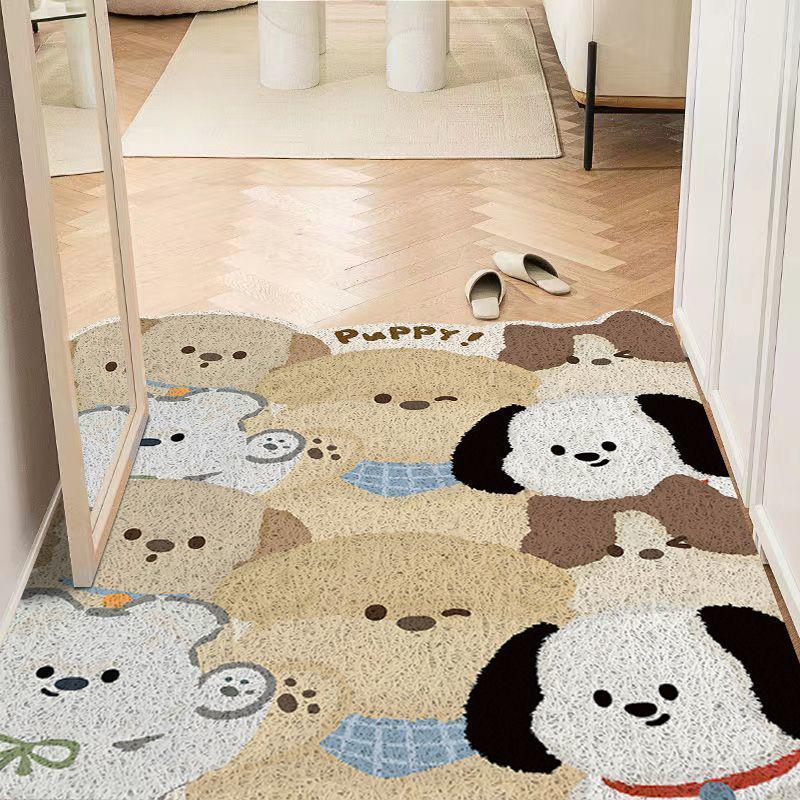 Customizable PVC Cartoon Dog Entrance Doormat - Dust-Removing Silk Coil Carpet