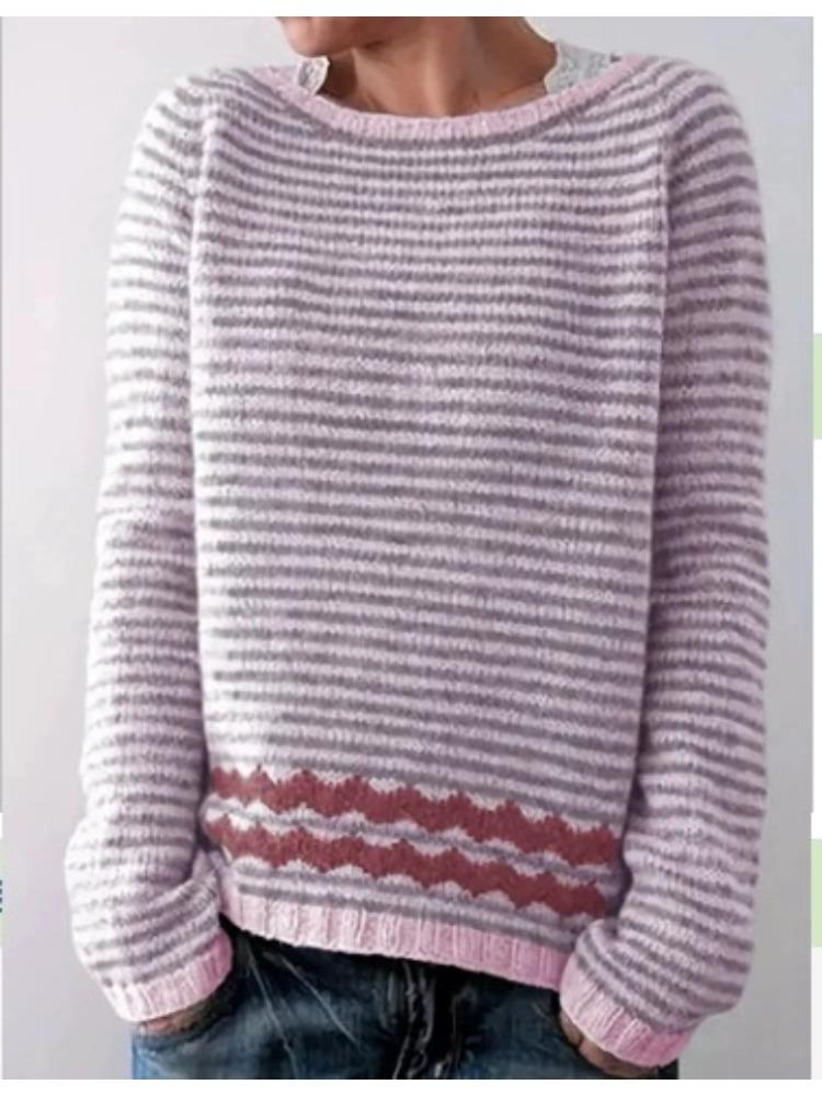 Multicolor Round Neck Knit Sweater with Sheep Pattern