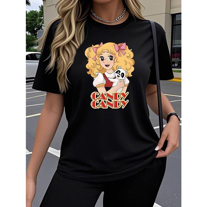 

Single-pack Women s Short-sleeve T-shirt, Featuring a Fun Printed Pattern with the CANDY Art Trend Design for Little. Stretchy Round-neck Top S чёрный