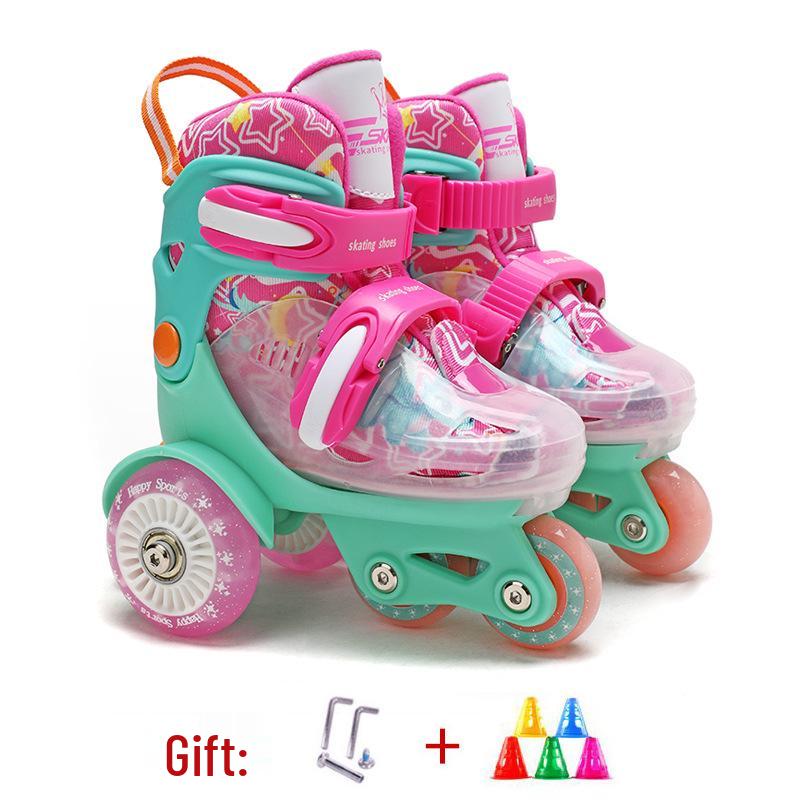 Custom Kids' Beginner Inline Roller Skates with Flashing Double Row Wheels