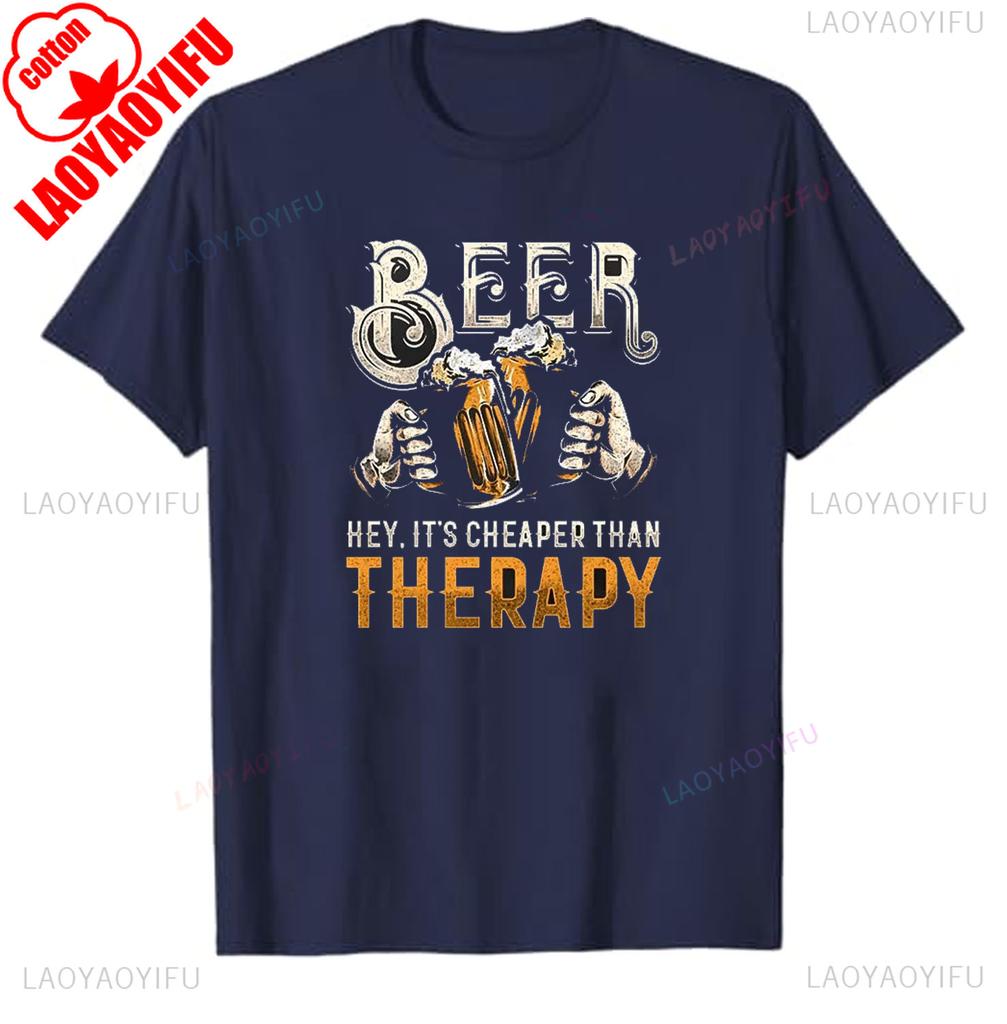 Fashion Men Retro Beer Graphic T Shirts Europe and America Trend Personality Vintage Printed Round Neck Cotton Short Sleeve Tees