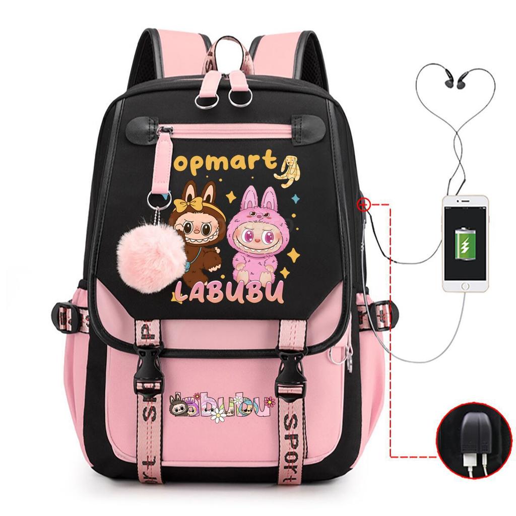 Cute LABUBU cartoon printed backpack for junior high school students with large capacity ins wind school bag