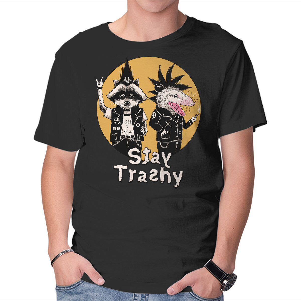 Unisex Crew Neck T-Shirt Stay Trashy Graphic Short Sleeve Casual Tee XS