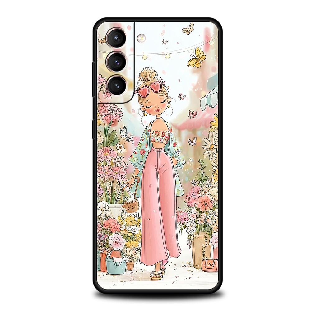 Telefoonhoesje Cover voor Samsung Galaxy S25 Edge S24 S23 S22 S20 S21 FE Ultra S10 S10E Plus 5G Zachte TPU Capas Cartoon Meisje Funda Tas