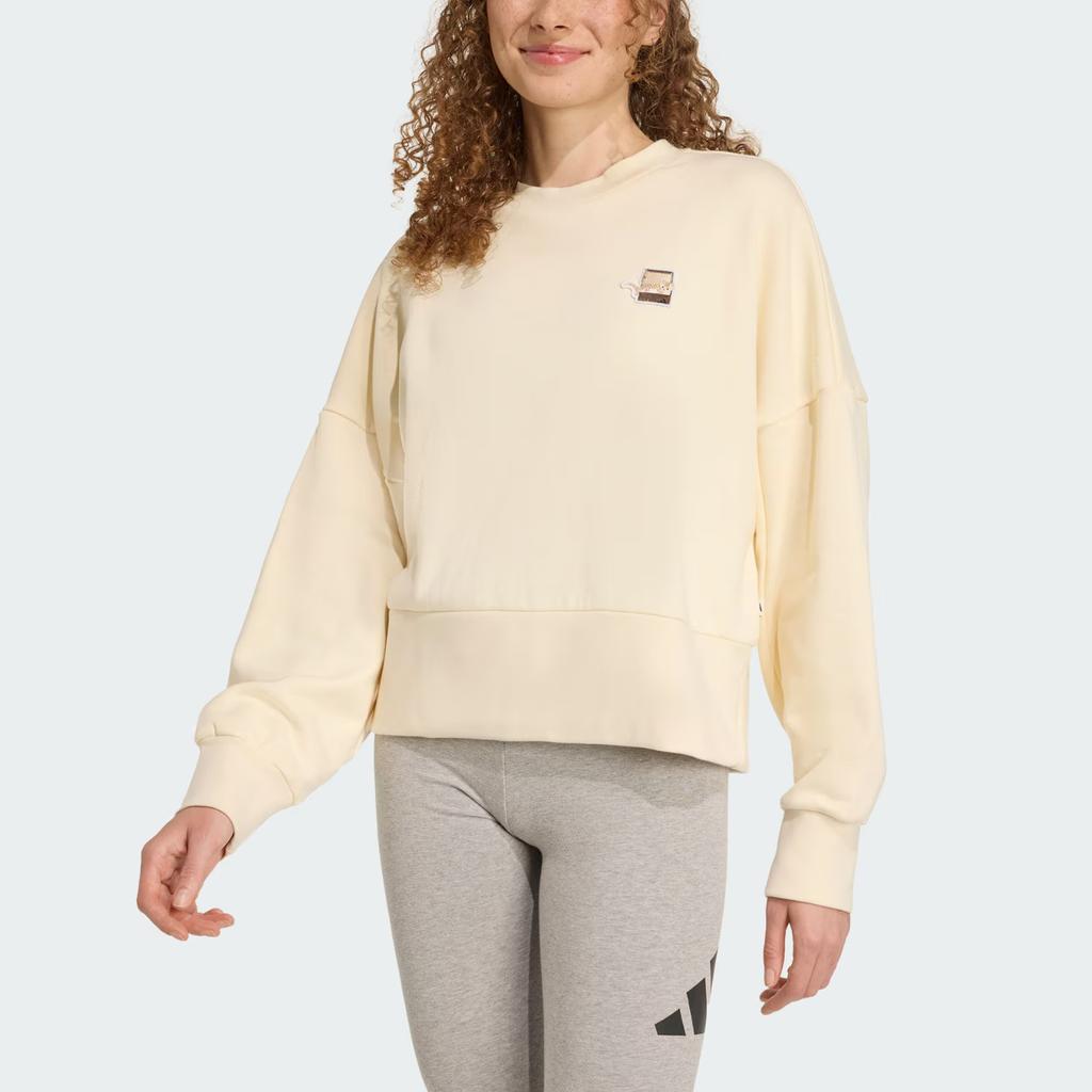 Adidas Cat Patch Sweatshirt Casual Loose Round Neck Drop Shoulder Long Sleeve Women sweatshirt JV6096