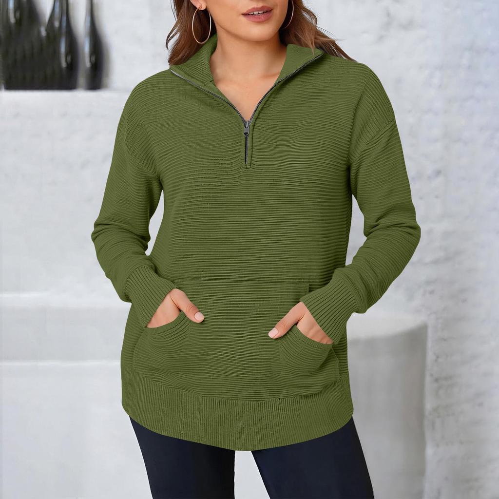 Women's Fashionable Solid Color Hooded Long Sleeved Pocket Pullover Sweatshirt Top