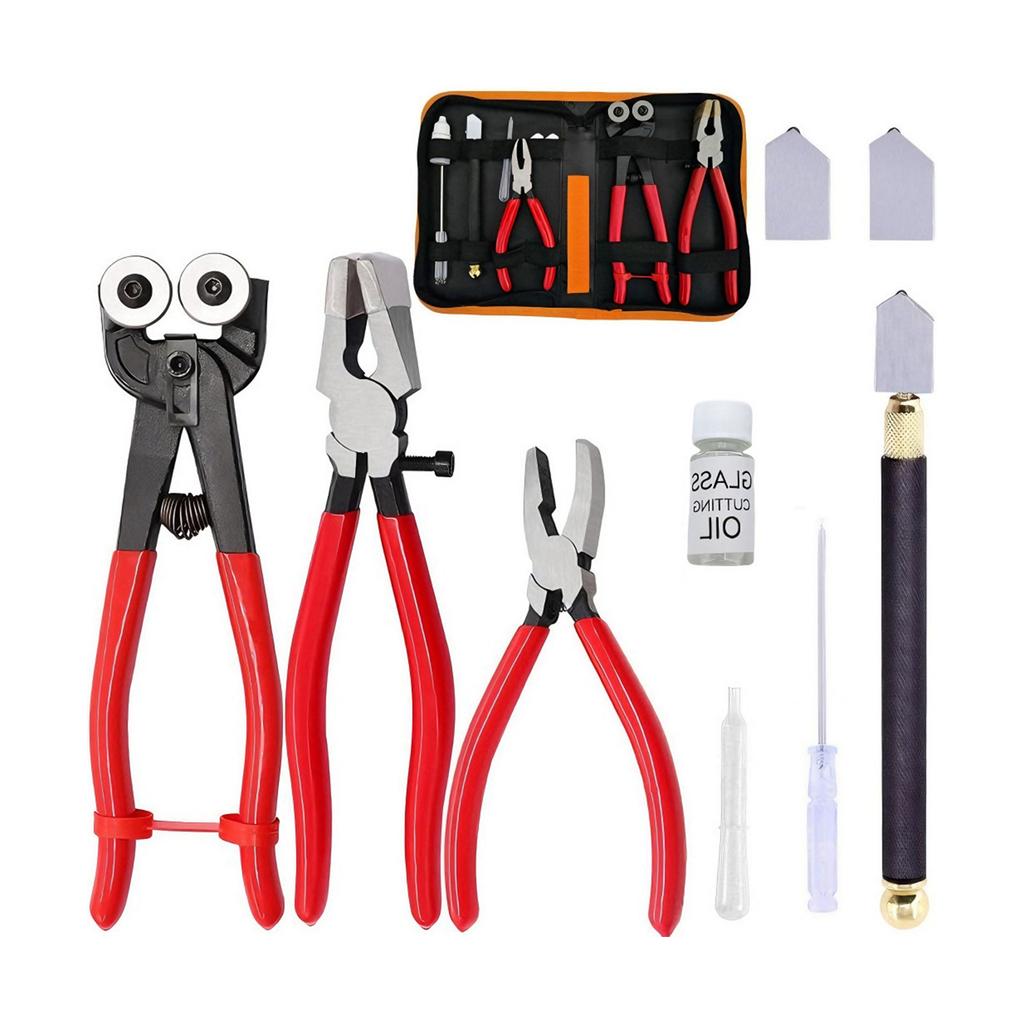 10Pieces Glass Tile Cutter Kit Metal Construction Tool For Smooth Accurate Cut On Stained Glass Bottles Includes Storage Bag