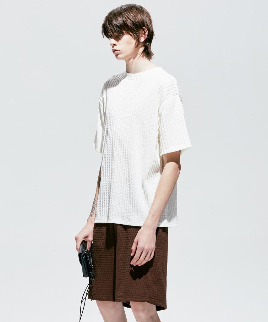 SSY Jacquard Knit Short Sleeve T-Shirt Ivory