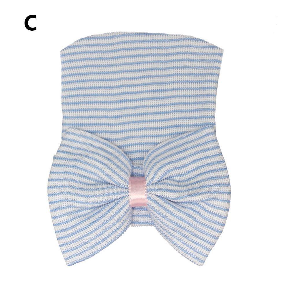 Newborn Hospital Hat Baby Hats Nursery Beanie Cap with Bow Cute Stripe Infant Hat Soft Turban Hats for Baby Girls
