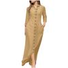 Elegant European & American Women's Long Sleeve Cotton Linen Cardigan Dress