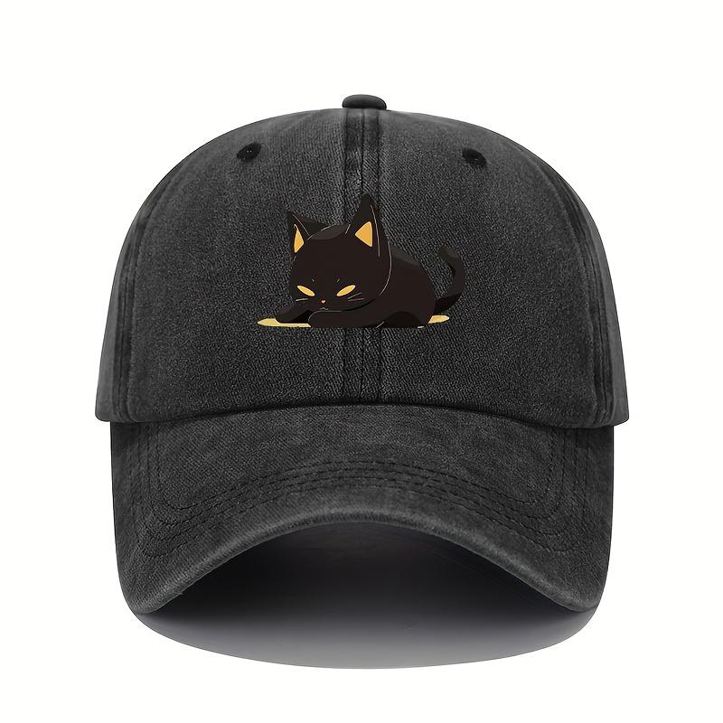 Retro Style Black Cat Printed Baseball Cap with Adjustable Sun Protection, Suitable for All Seasons, Casual Headwear