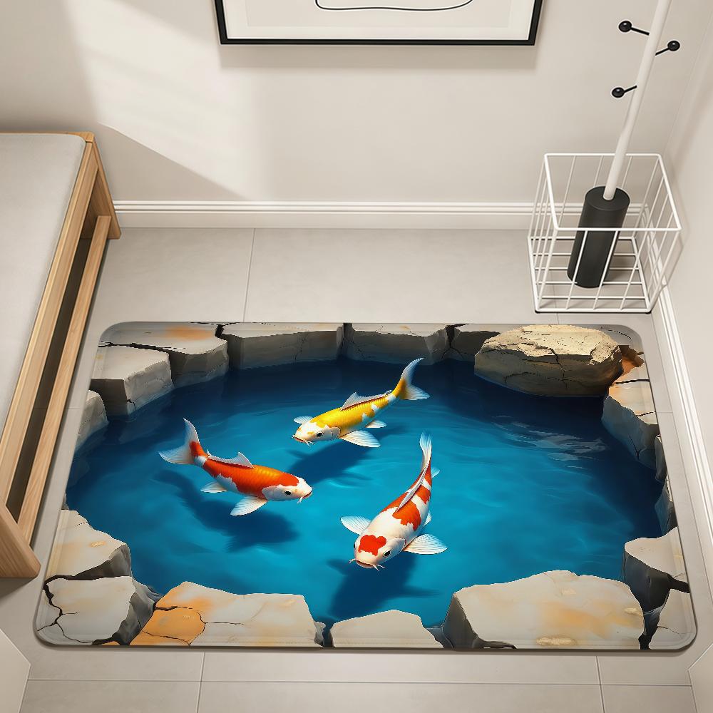 

Modern Creative Carp Pond Abstract Home Bedside Rug Kitchen Bath Floor Mat Hallway Balcony Carpet Entrance Doormat hogar Decor 40cm x 60cm