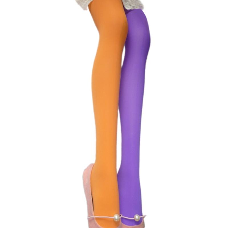 Two Tone Candy Colored Contrast Tights Stockings Open Crotch Designs Asymmetrical Multicolor Pantyhose Hosiery for Women