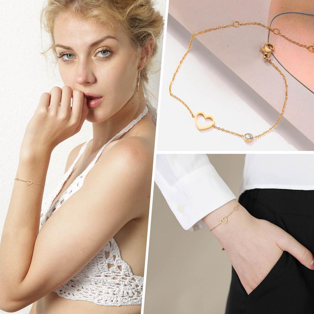 Sparkling CZ Stone O Chain Bracelets for Women Party Gift Jewelry, PVD Gold Color Plated Stainless Steel pulseira feminina