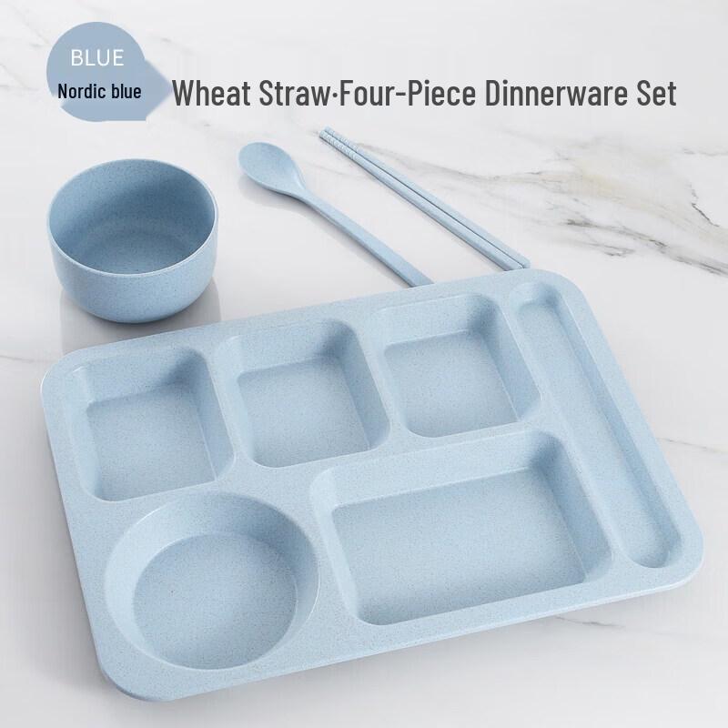 Nordic Blue Wheat Straw Divided Plate Dining Set