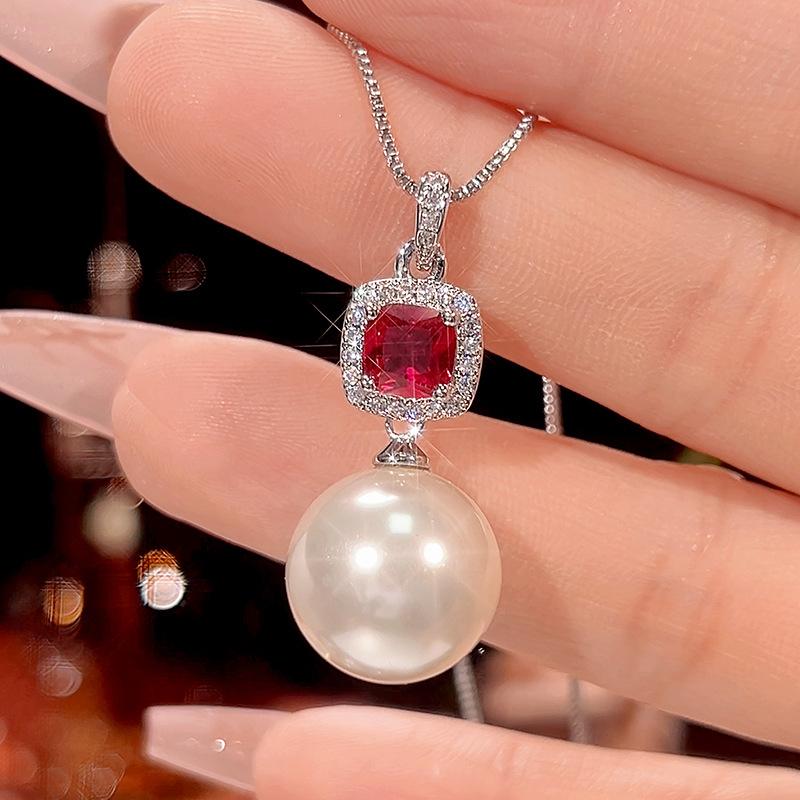 

Jewelry Copper Bottom Gold-Plated Red Corundum White Pearl Premium Set Women 14-12M