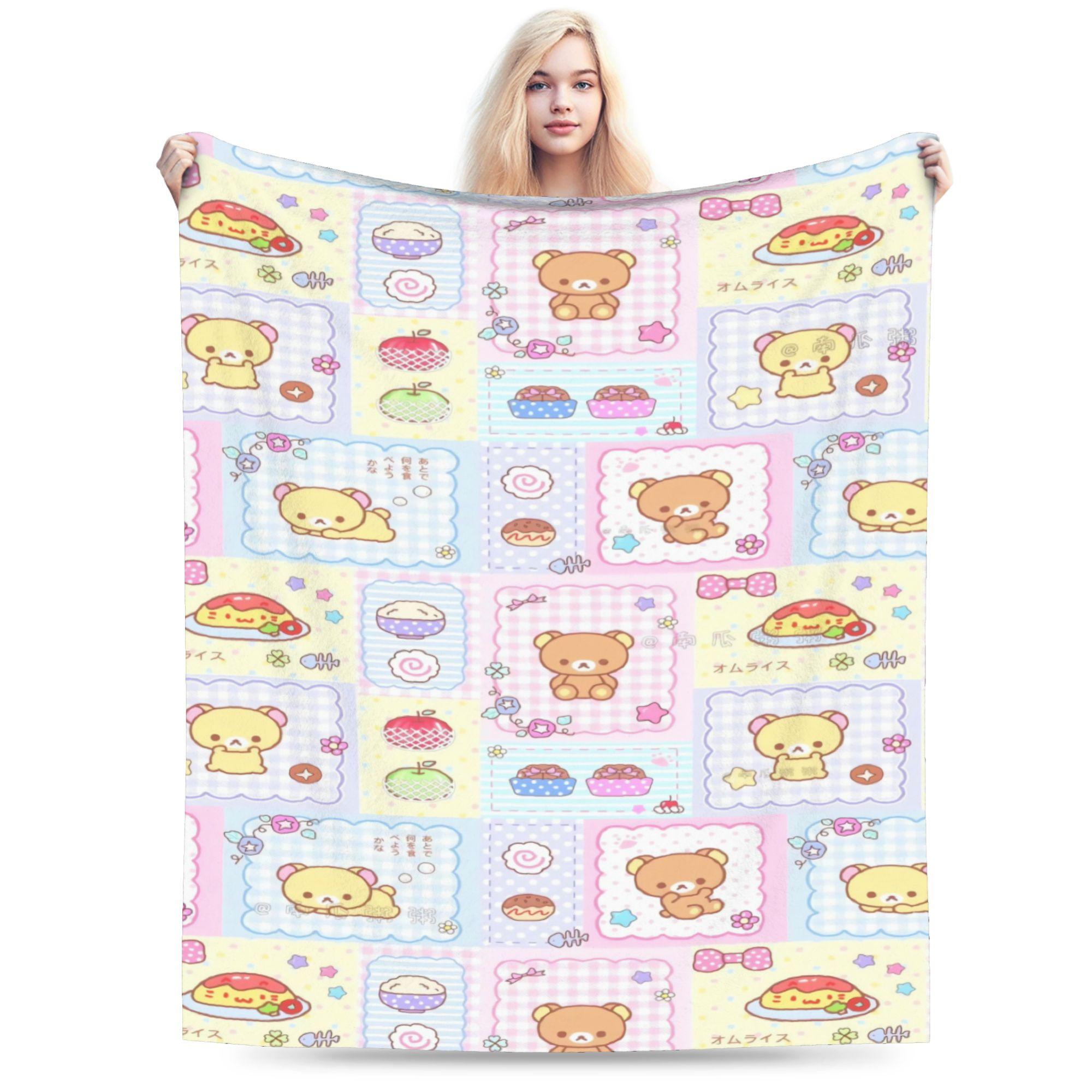 Soft Blanket Boy Girl Camping Cute Bear Rilakkuma (17) Throw Blanket Flannel Bedspread For Bedroom Pattern Sofa Bed Cover Size: 75*100cm, Weight: 230 GSM
