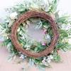 Artificial Hanging Wreath 56cm 22in Greenery Wreath Decoration Elegant Wreath for Front Door Bedroom Living Room Pink