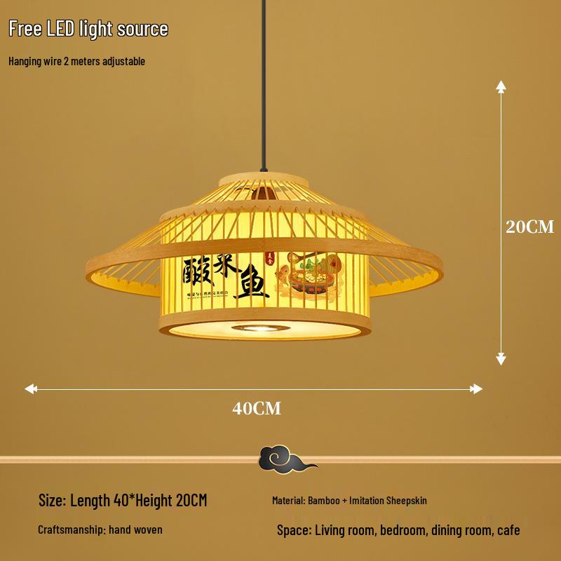 Retro Bamboo Pendant Lamp for Restaurants and Hotels - Chinese Style with Spotlight