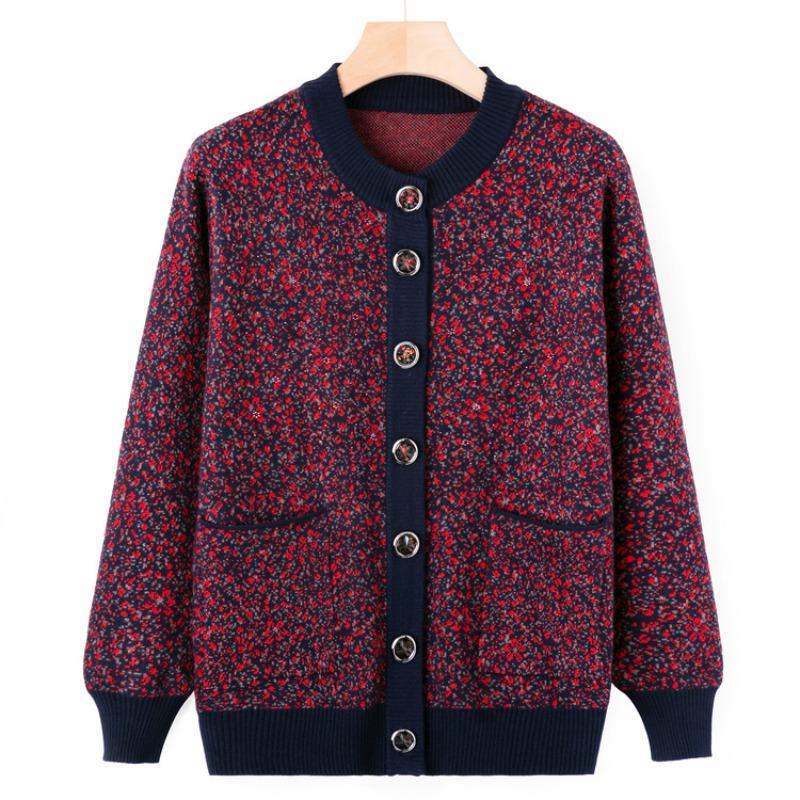 Middle-aged Knitted Sweater Jacket Autumn and Winter New Mother Floral Sweater Grandma Autumn Cardigan Top