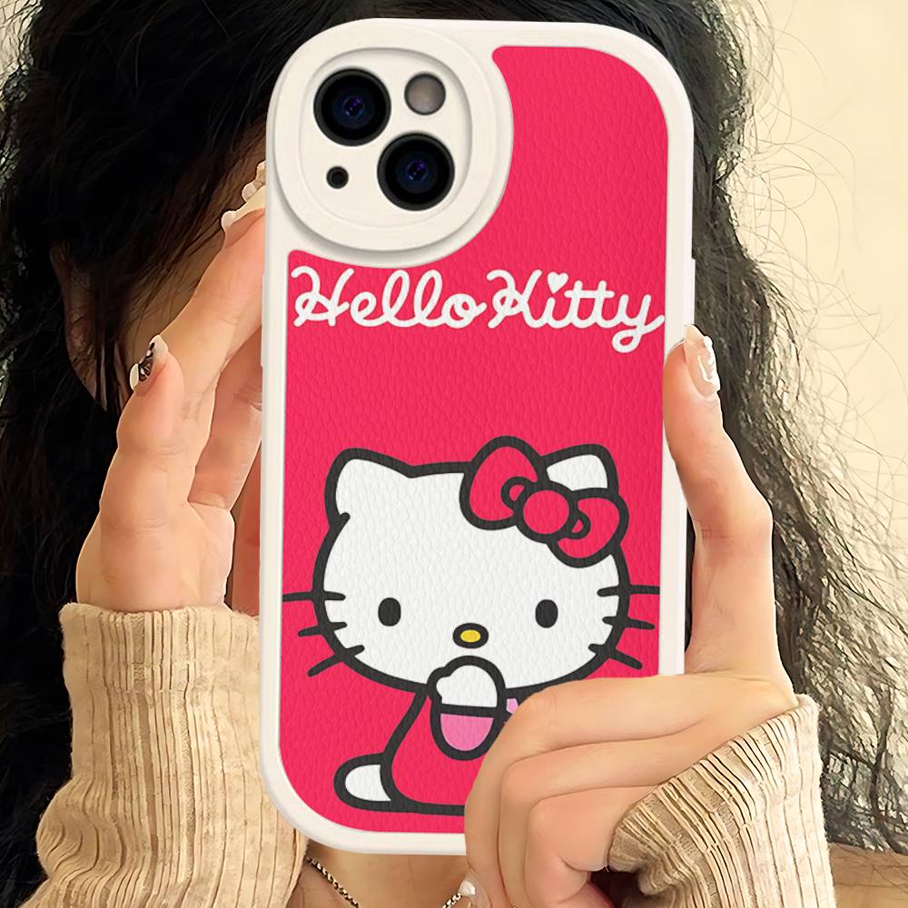 H-Hello Kitty Leather Phone Case For IPhone 15 14 13 Pro Max 12 11 16 Plus Phone Cover