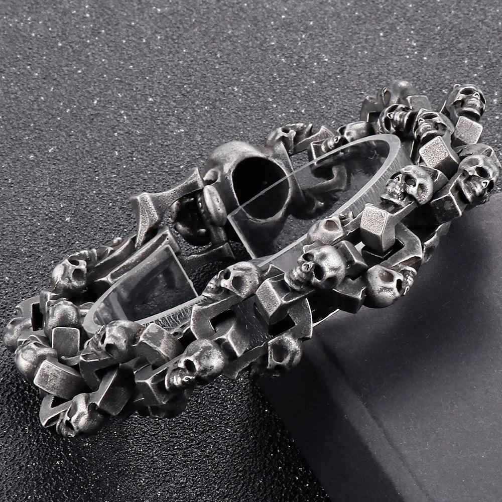 Punk Leopard Head Man Bracelet for Men Stainless Steel 18MM Widith Skull Link Men's Bracelets Halloween BikerGothic Jewelry 24CM