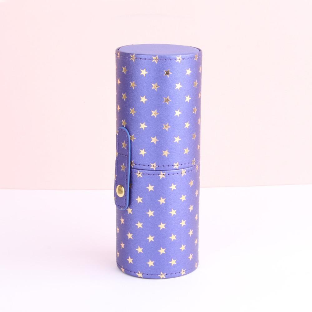

Portable PU Leather Makeup Brush Bucket Waterproof Multi-Function Cosmetic Bag Dustproof With Lid Makeup Brush Cylinder Travel синій