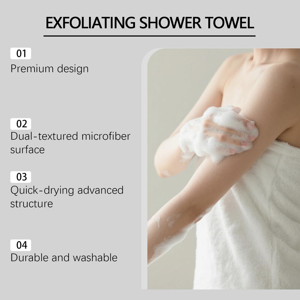 Exfoliating Towel for Back Scrub Shower Sponge Body Dual Sided Durable Bathroom Accessorie Home Travel Gentle Clean Soft Skin