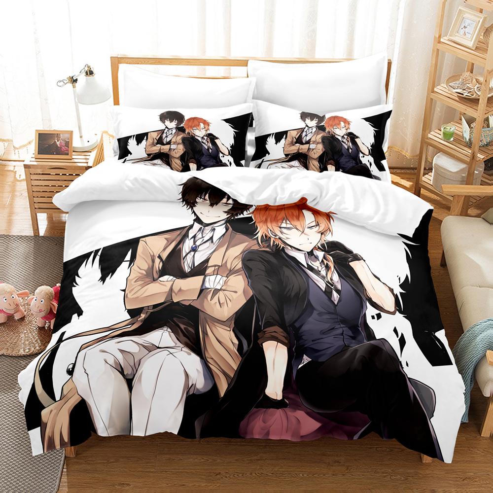 Anime : Bungo Stray Dogs Bedding Set Cartoon Duvet Cover And Pillowcases Queen Full Size Kids Gift Decor Home Bedclothes