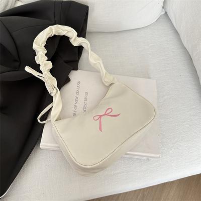 Summer New Fashion Pleated Hand Bag Casual Popular Embroidery Bow Shoulder Armpit Bag Women