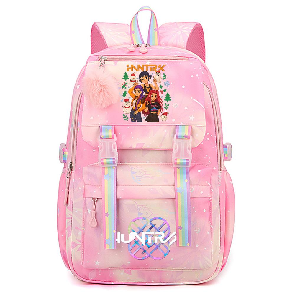 Cartoon Weihnachten KPop Dämonenjäger Bedruckter Rucksack mit großem Fassungsvermögen, wasserdicht, für Teenager, Schüler, Mädchen, Jungen, Schultasche, Bücherrucksack, Damen, wasserdichte Reisetasche