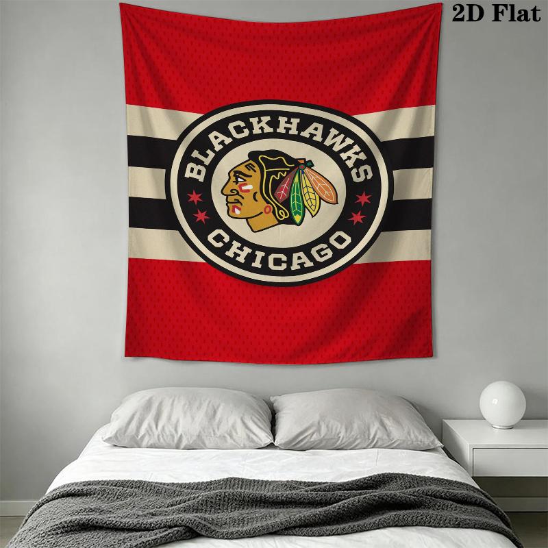 Chicago Blackhawks Wall Tapestry Aesthetic Wall Hanging Printed Fabric Blanket Decorative Tapestries for Bedroom Living Room Home Decor