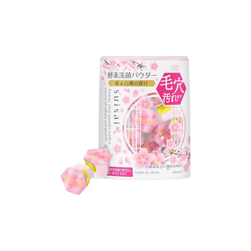suisai Beauty Clear Powder Wash N (Sakura & Peach Scent) Enzyme Facial Cleanser Powder (Single Item) | Removes Pores, Blackheads, Dirt, Blackheads,