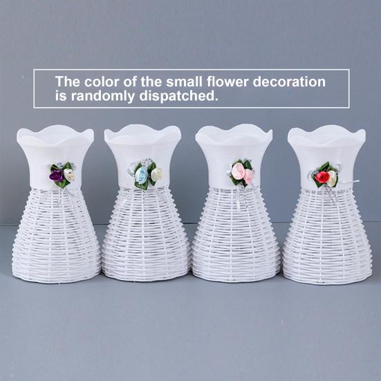 Woven Faux Rattan Vase for Flowers Plastic Weaving Texture Flower Vase Small Decorative Vase for Living Room Farmhouse Entryway Home Decor