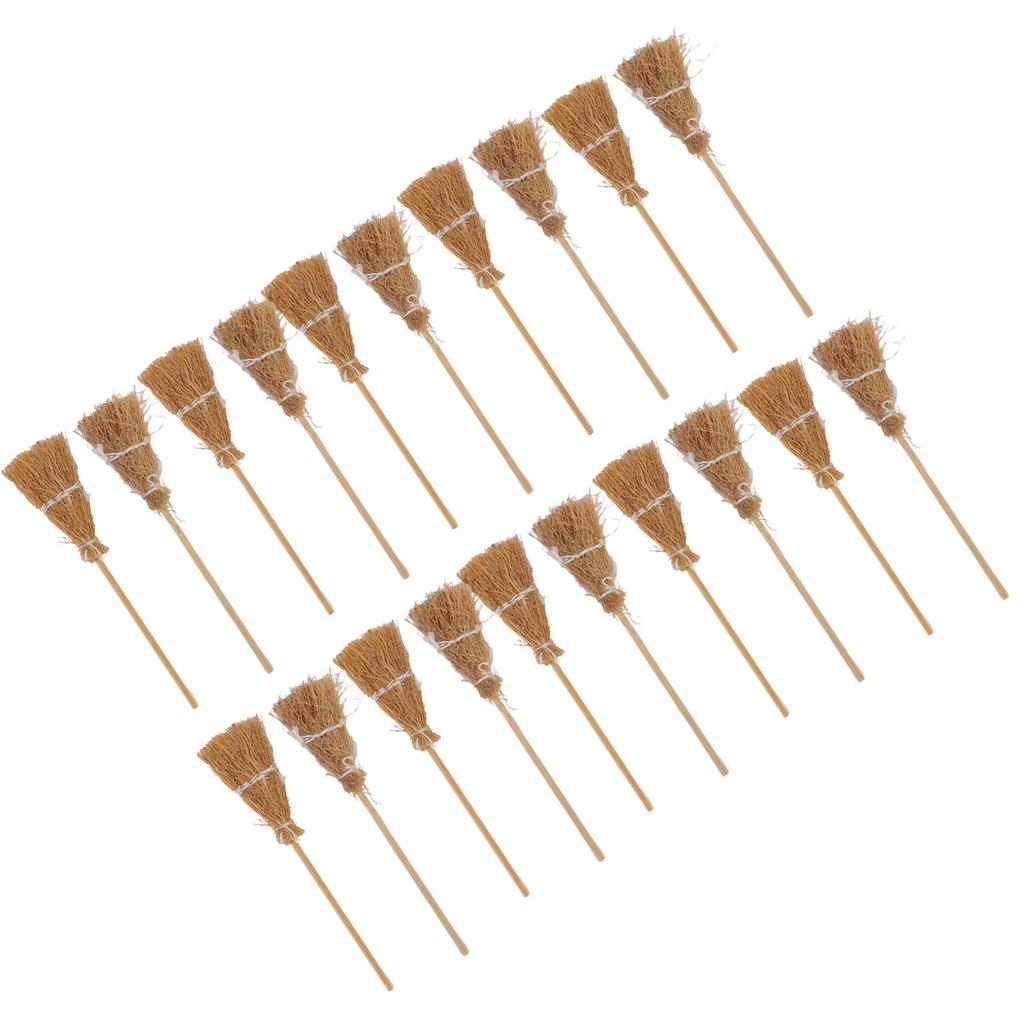 20pcs Mini Witch Broom White Rope Decoration DIY Mini Witch Miniature Witch Broom for Halloween