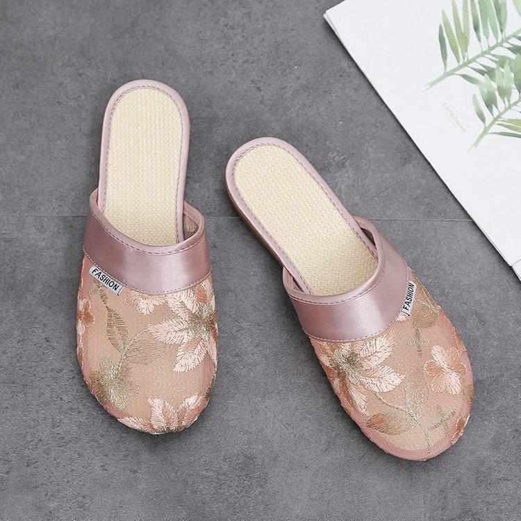 Fashion Women Summer Slippers Baotou Chinese Embroidery Flowers Sandals Ladies Casual Flip Flops National Indoor Outdoor Shoes
