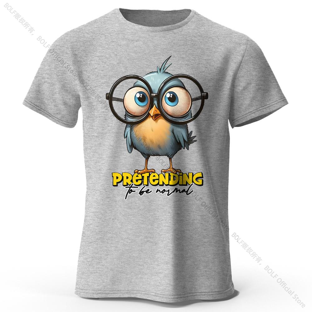 Asian Size Whimsical Cartoon Bird Doodle Print 100 Cotton TShirt Ultra Soft Round Neck Short Sleeve Tee For Unisex WOMEN