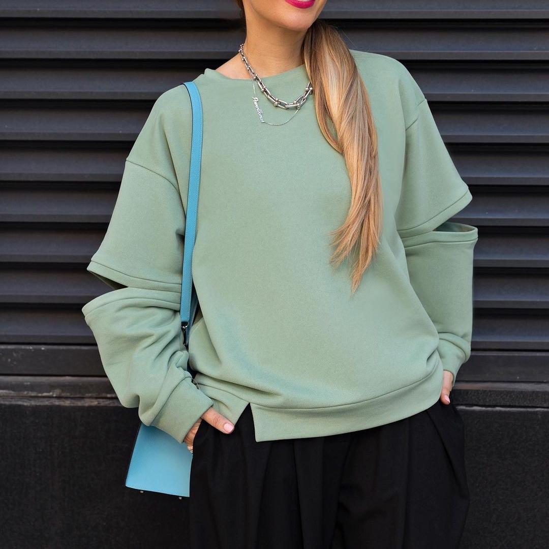 BITCED Модная простая свободная толстовка с капюшоном с круглым вырезом и принтом — фото 6