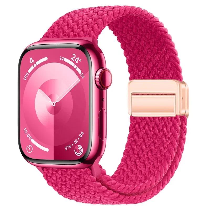 Nylon Band For Apple Watch Strap 44mm 40mm 45mm 46mm 49mm 41mm 38 Magnetic Braided Bracelet iWatch Series Se 7 6 8 9 10 Ultra 2